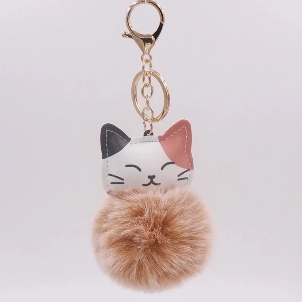 Cat Keychain/Purse Charm with Pom Pom - Gray, Purple, and Brown - Picture 2 of 4